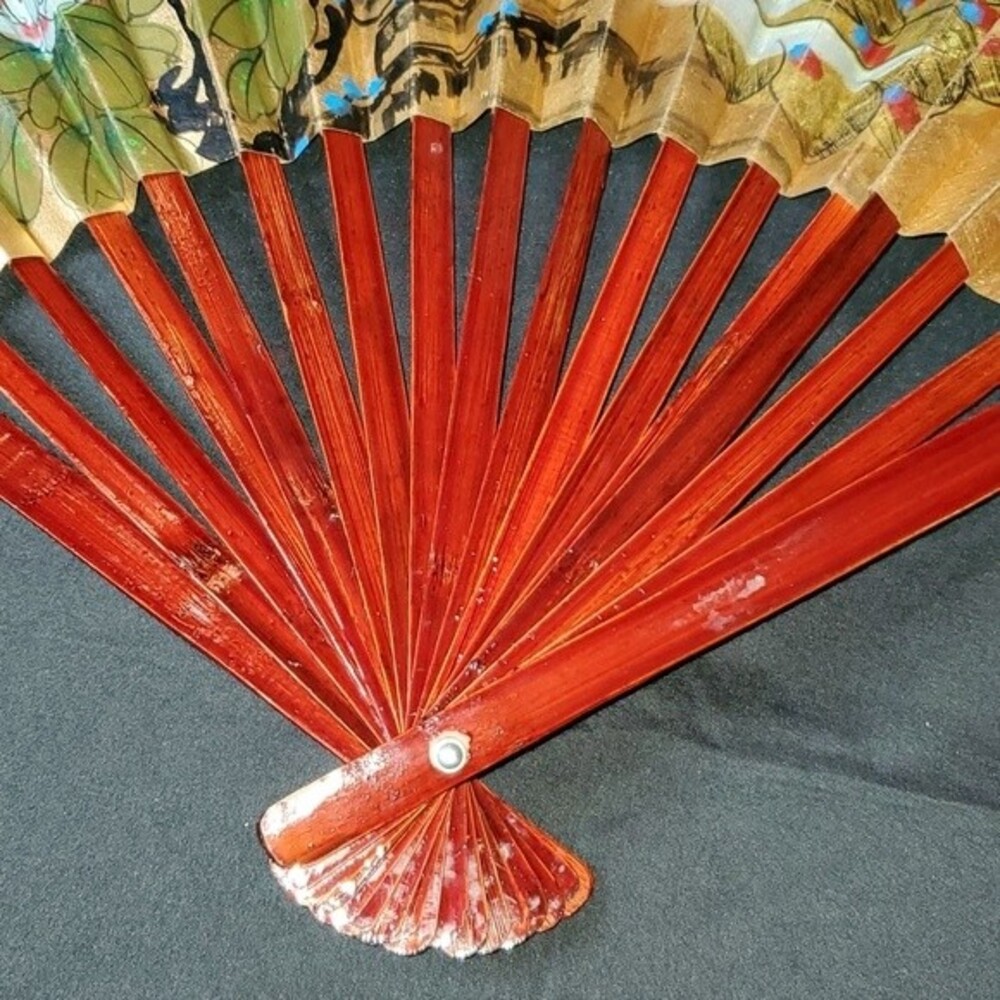 Vintage hand painted gold bird fan retro pinup decor wood glamour home fashion - Picture 6 of 6